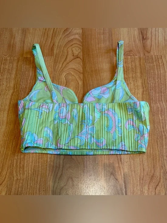 Zara Women’s Green Paisley Print Pleaded Sleeveless Crop Top Size Small - Picture 6 of 7